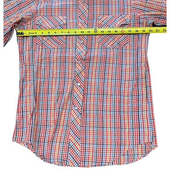 LEVIS Vtg Long Sleeve Peral Snap Plaid 15 1/2 33 Red Blue | Q1 - Picture 5 of 6